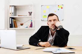 Bored Office Worker, Annoyed Businessman At Workplace Stock Photo ...