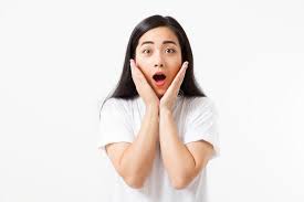 Surprised Shocked Excited Asian Woman Face Isolated On White ...